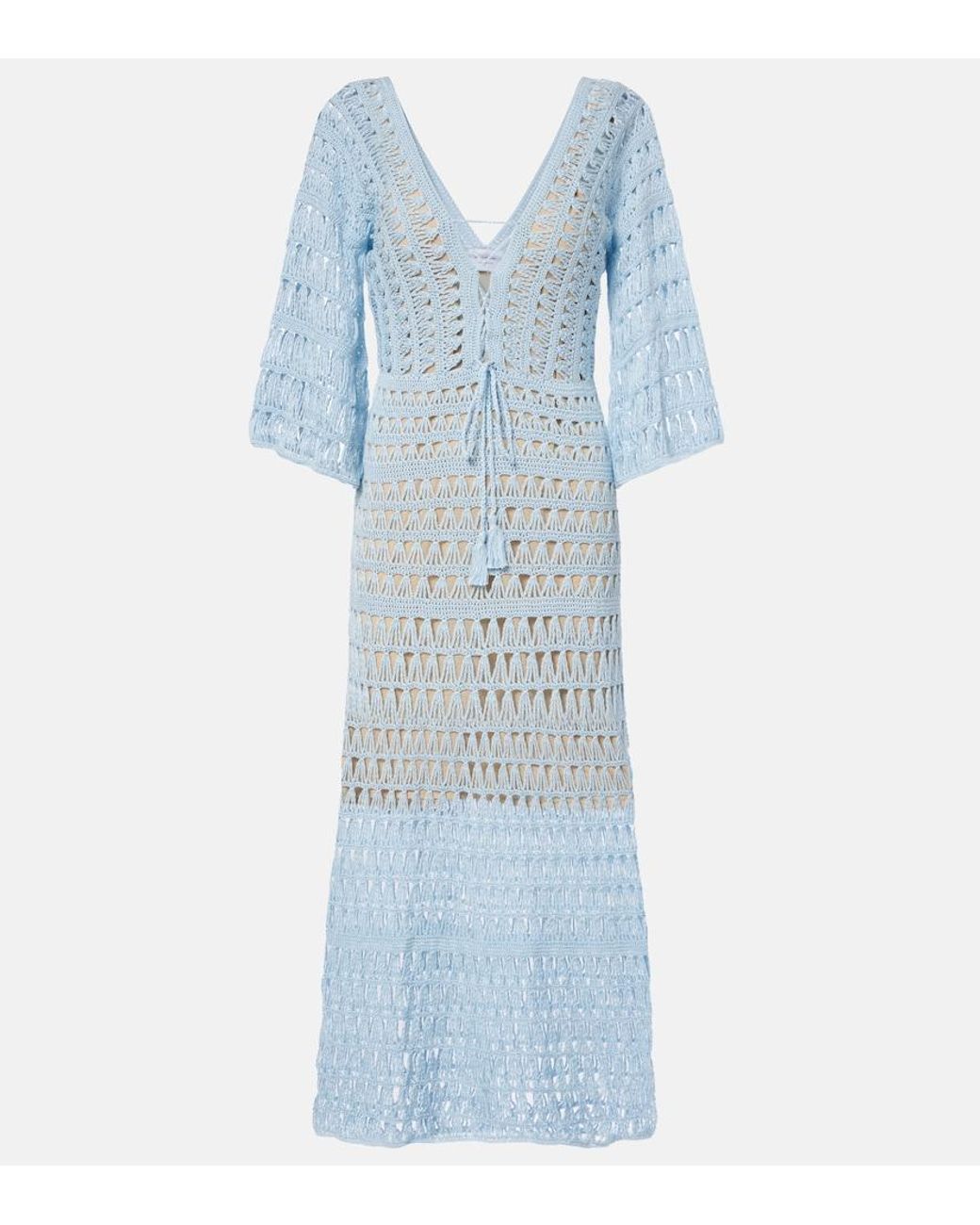 Anna Kosturova Blue Crochet Cotton Maxi Dress