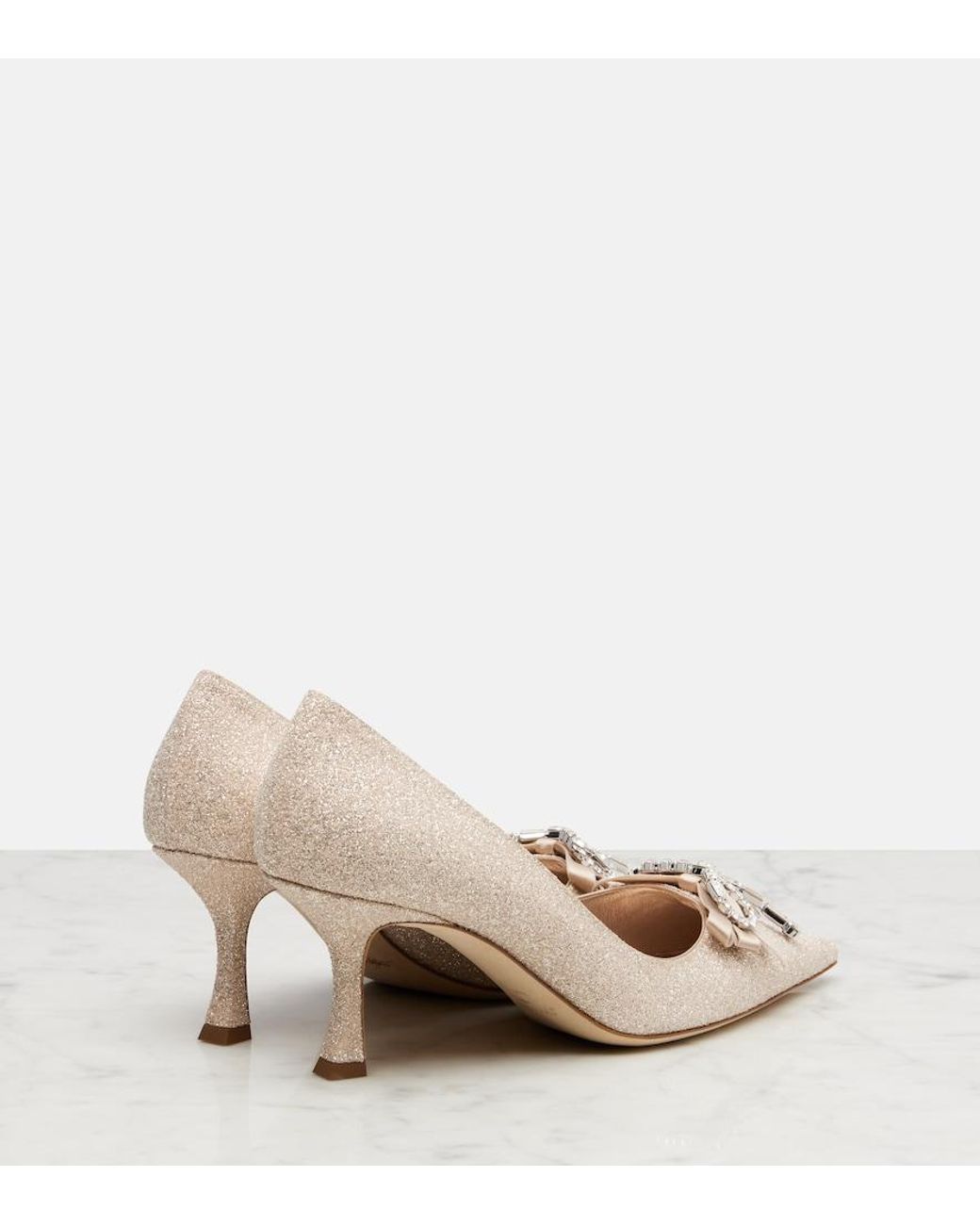 Jimmy Choo Natural Auria 70 Crystal-Embellished Glitter Pumps