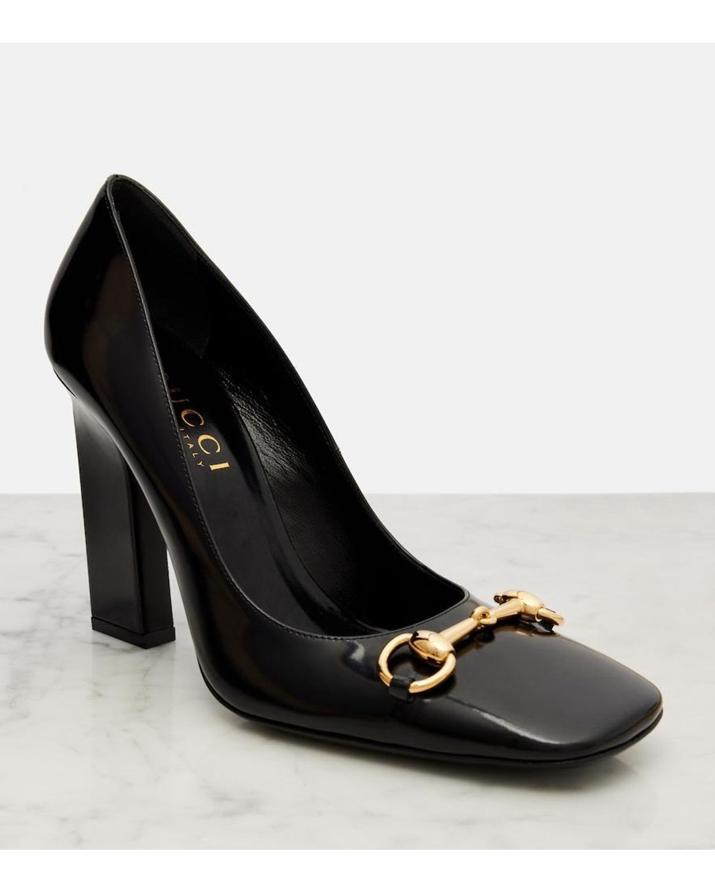 Gucci Black Signora Horsebit 110 Patent Leather Pumps