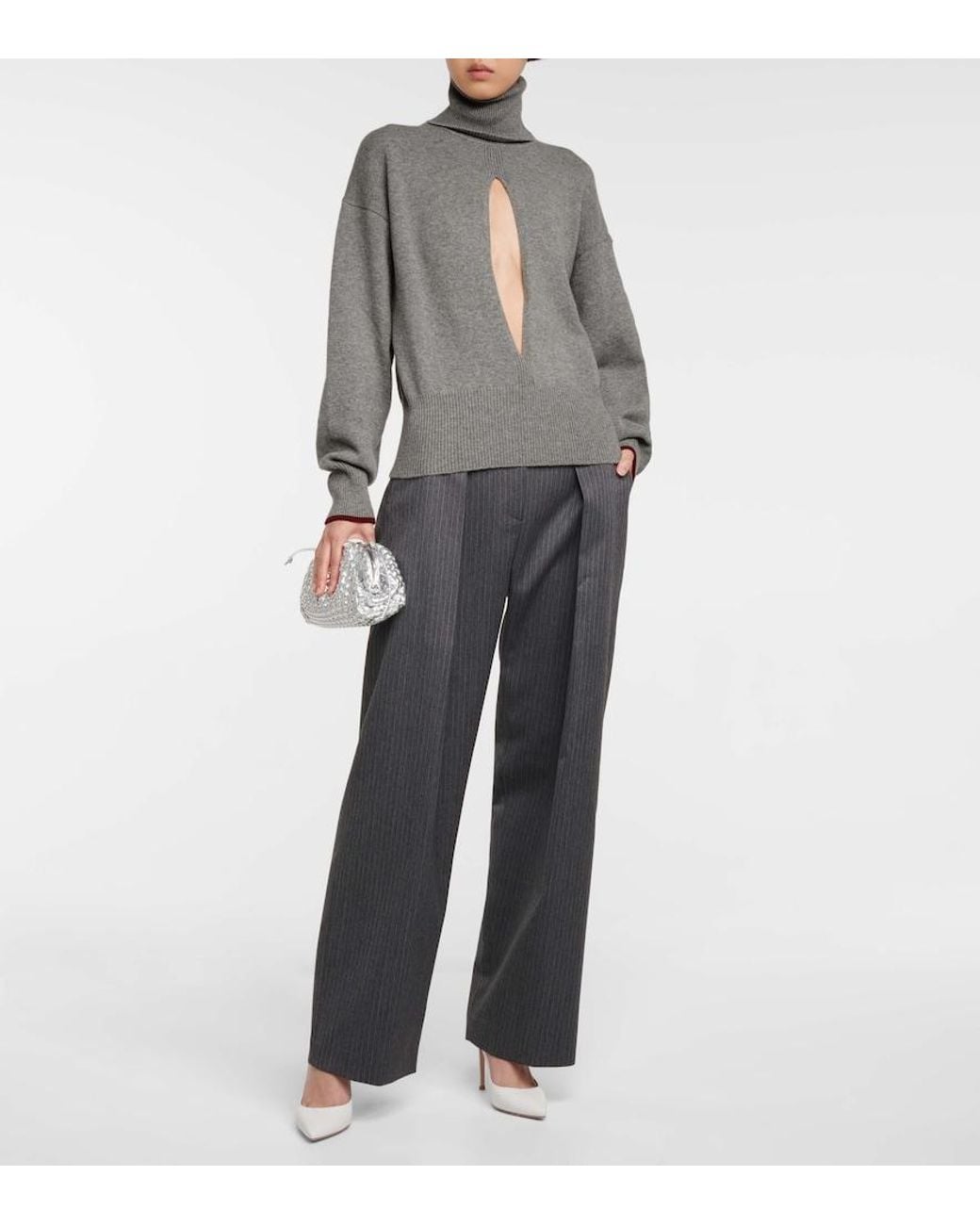 Victoria Beckham Gray Cutout Cashmere-Blend Knit Sweater