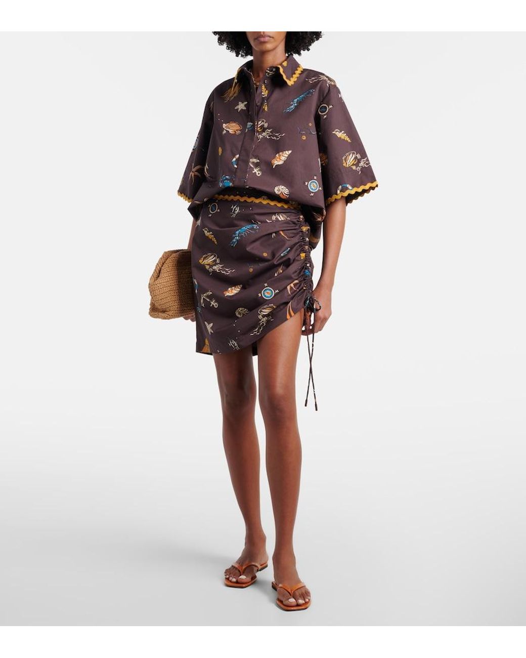 ALÉMAIS Black Printed Ruched Cotton Miniskirt