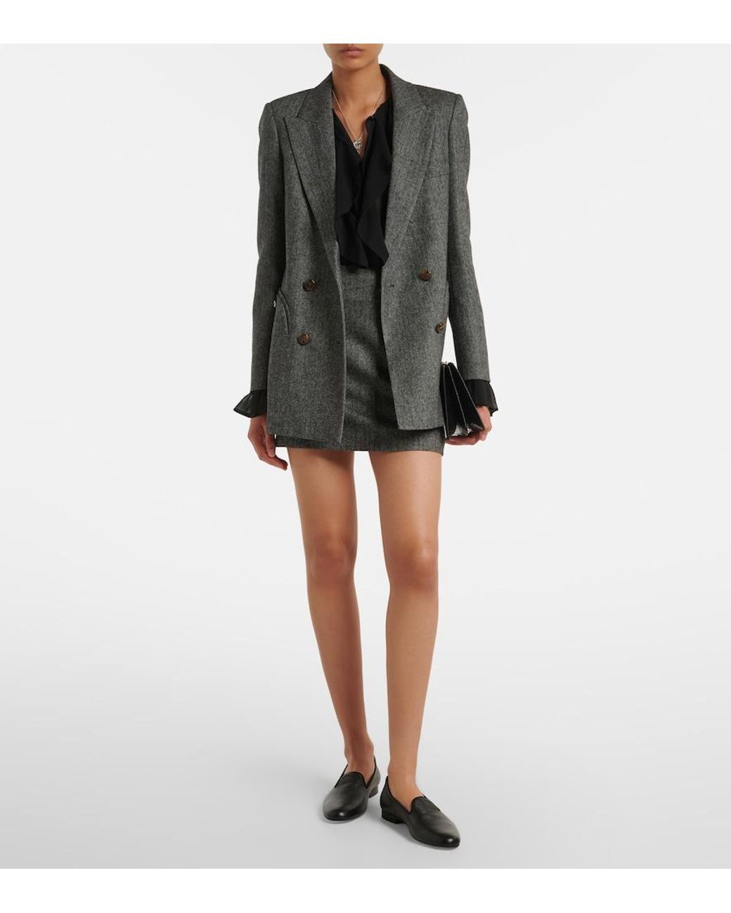 Blazé Milano Black Everyday Herringbone Wool-Blend Blazer
