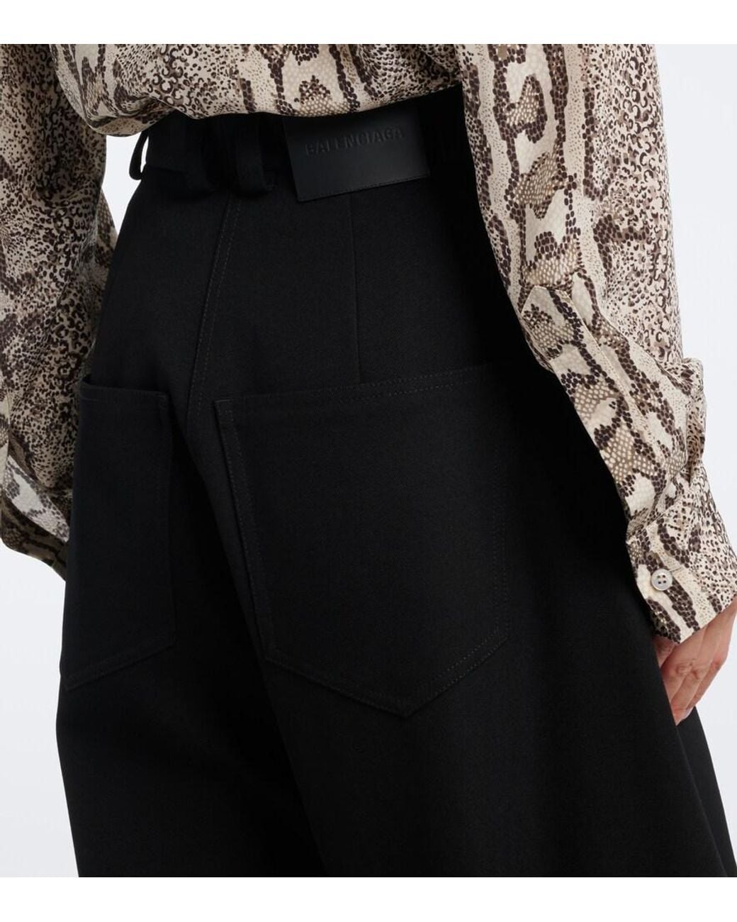 Balenciaga Black Wool Barrel-Leg Pants