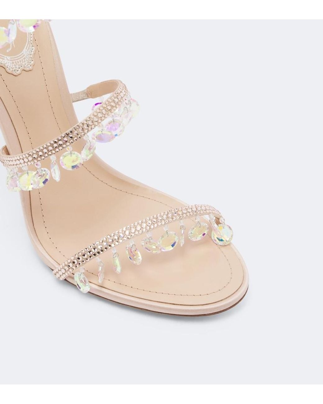 Rene Caovilla White Chandelier Embellished Satin Sandals