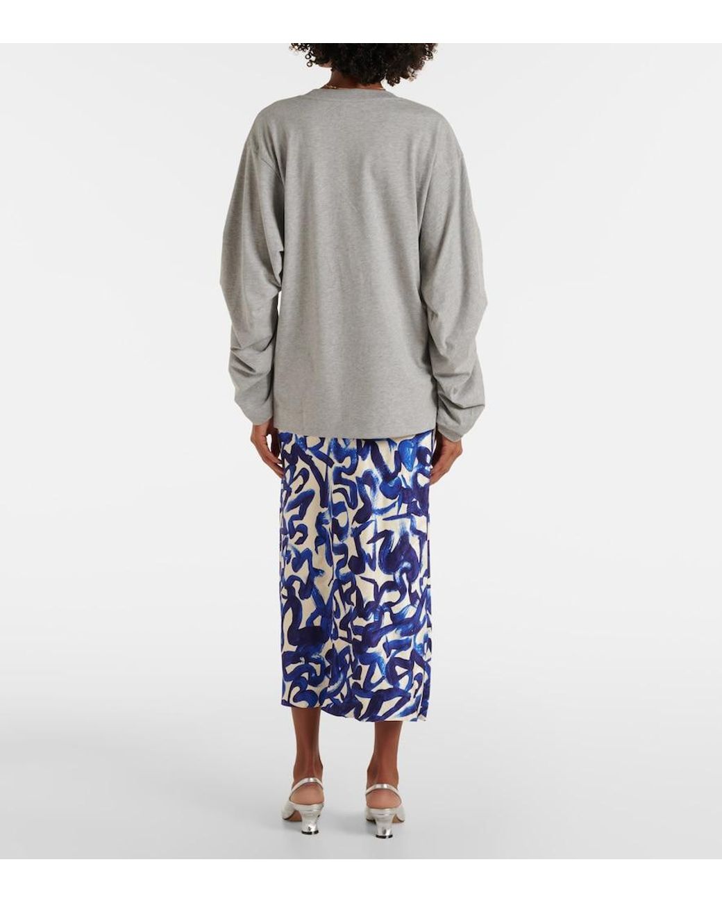 Dries Van Noten Gray Ruched Oversized Cotton Jersey Top