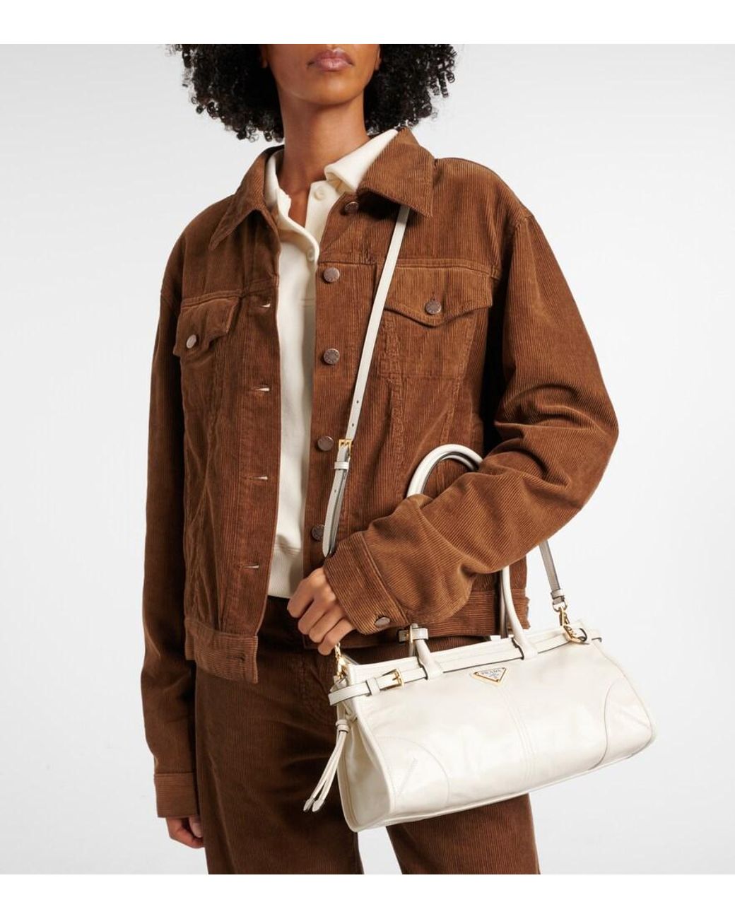 Prada White Bonnie Medium Leather Shoulder Bag