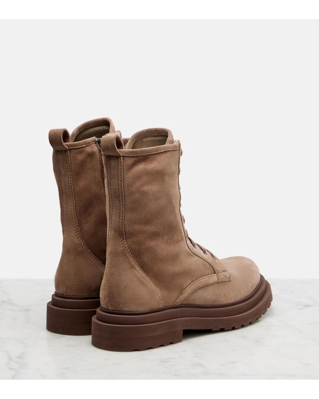 Brunello Cucinelli Brown Suede Lace-Up Boots