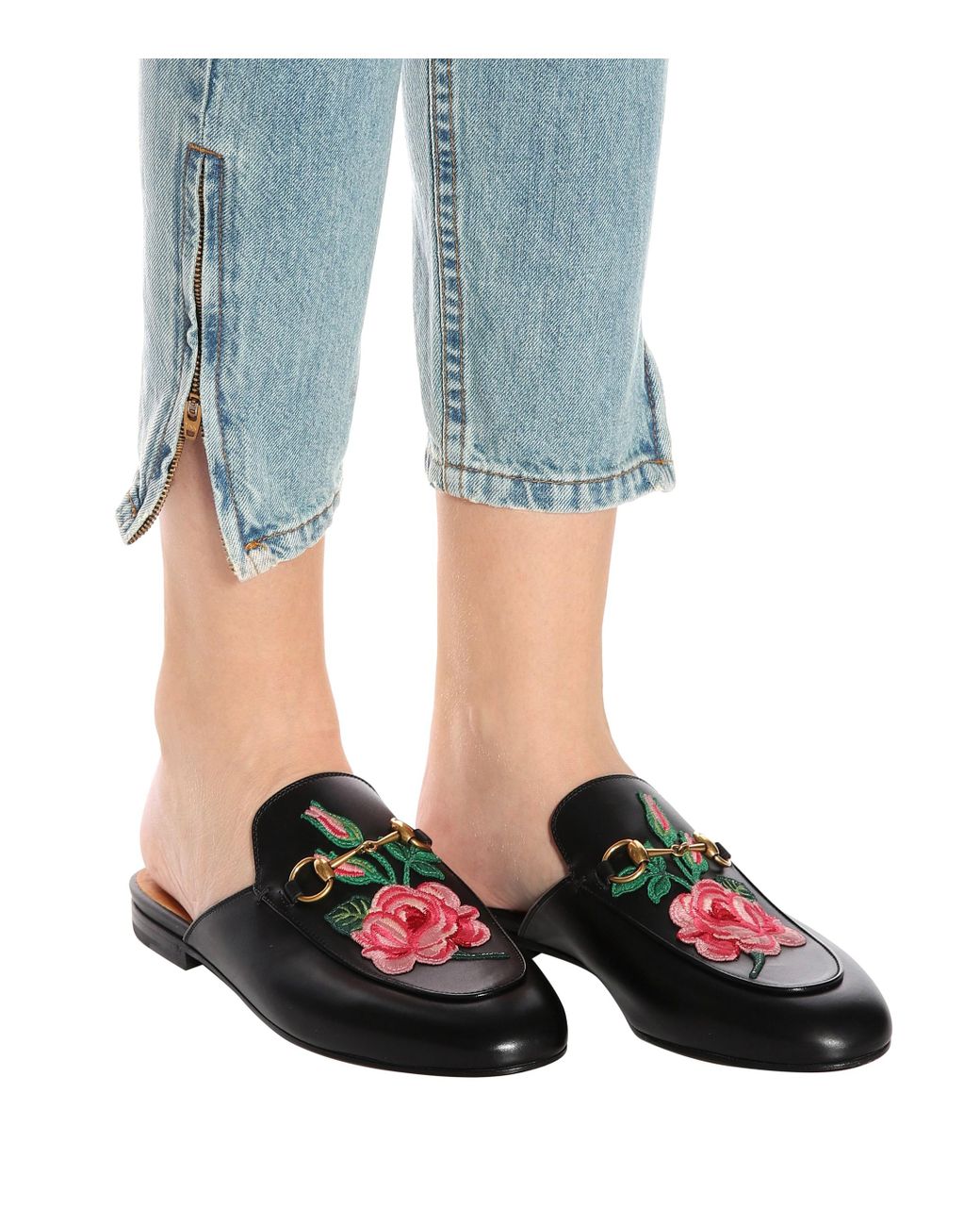 gucci princetown embroidered leather slipper
