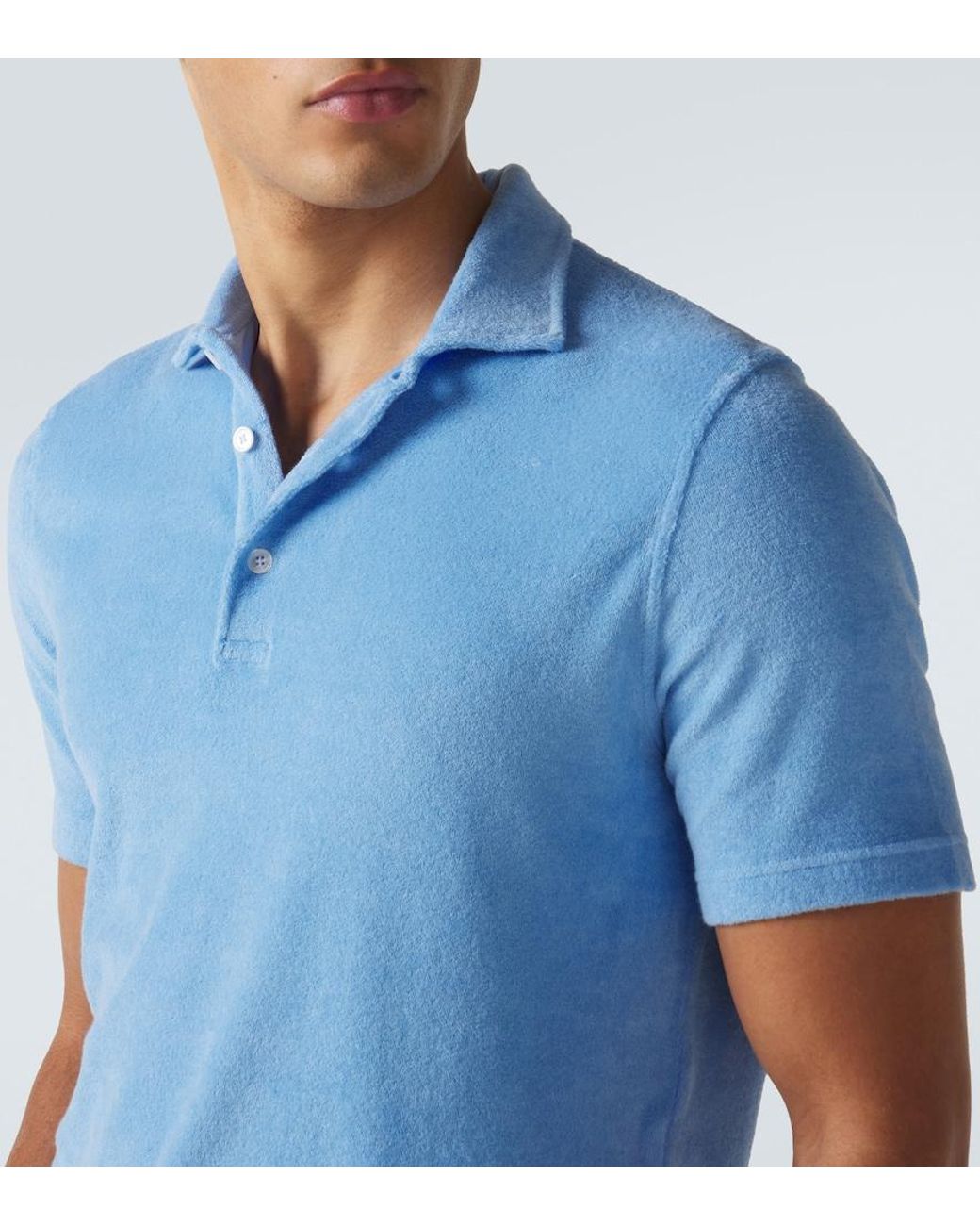 Fedeli Blue Cotton Terry Polo Shirt for men