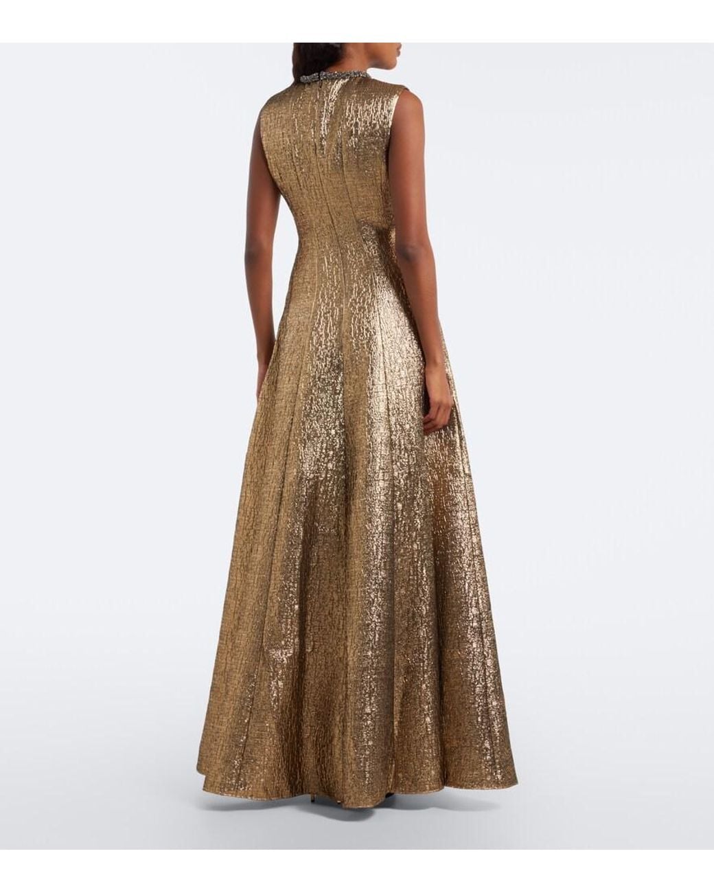 Roland Mouret Natural Embellished Lame Jacquard Gown