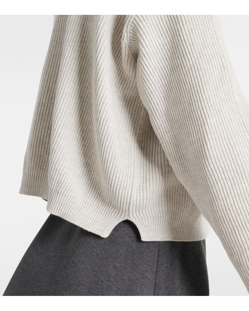 Brunello Cucinelli White Ribbed-Knit Cotton Polo Sweater