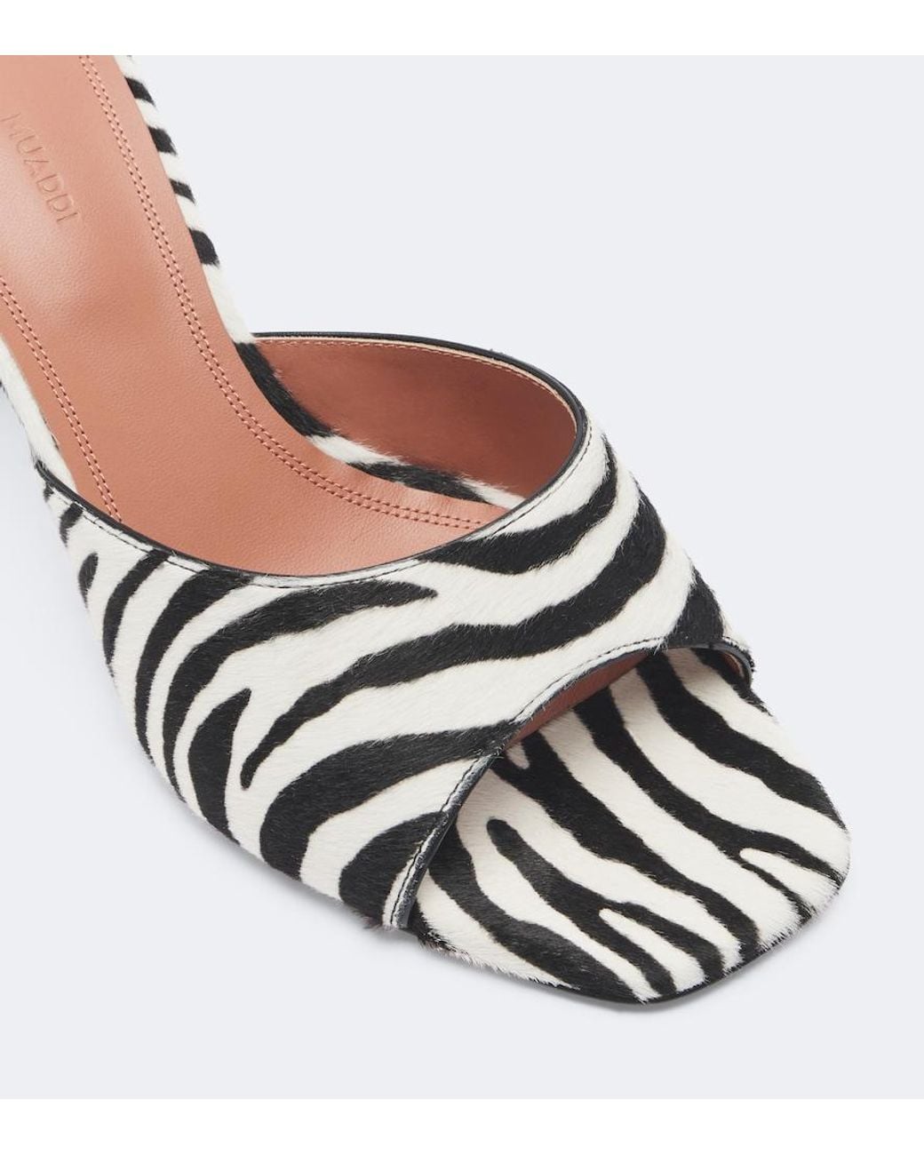 AMINA MUADDI Black Lupita Zebra-Print Calf Hair Mules