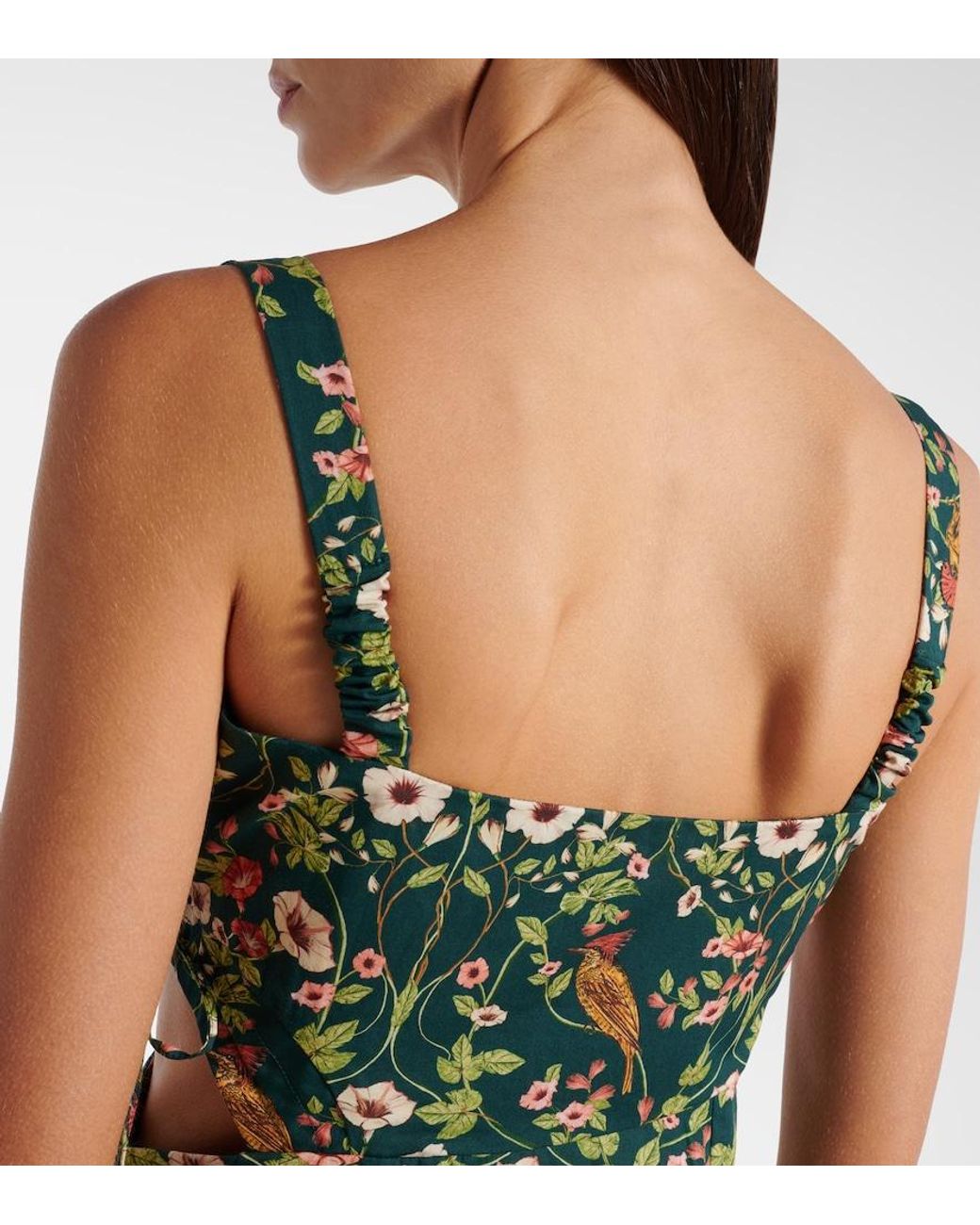 Agua Bendita Green Verano Cutout Floral Cotton Midi Dress