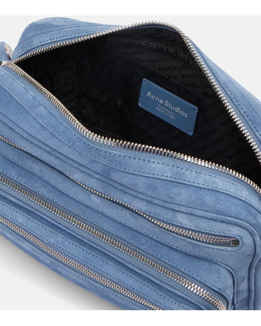 Acne Blue Schultertasche Camero Party Aus Veloursleder