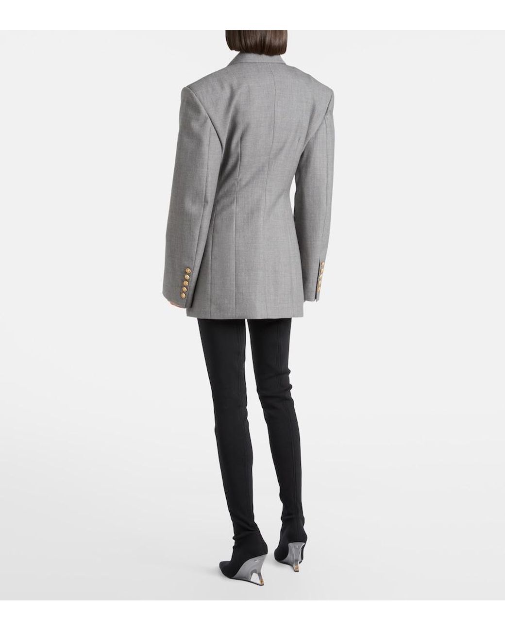 Balmain Gray Draped Virgin Wool Blazer Dress