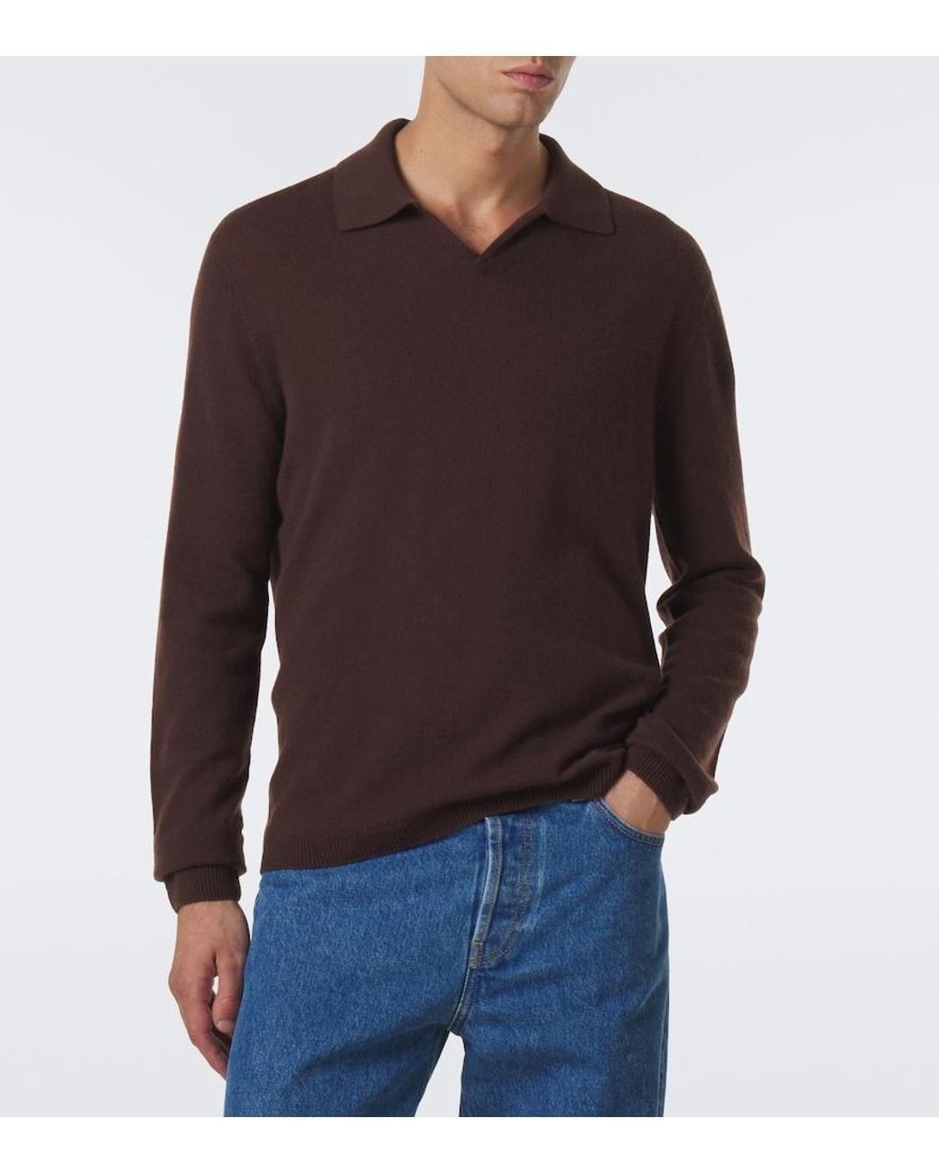 The Row Brown Ripley Cashmere Polo Sweater for men