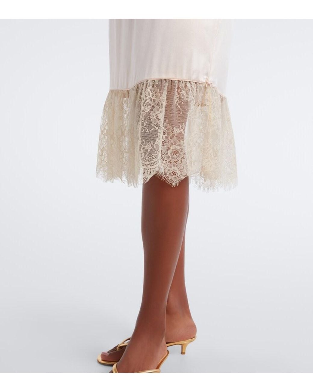 Posse Natural Blake Lace-Trimmed Silk Satin Midi Skirt