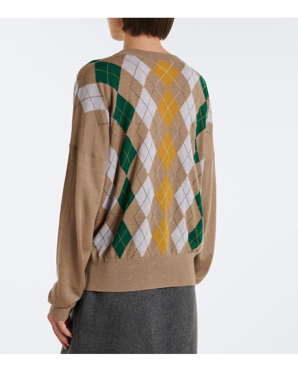 Khaite Green Tammy Wool And Silk Argyle Sweater