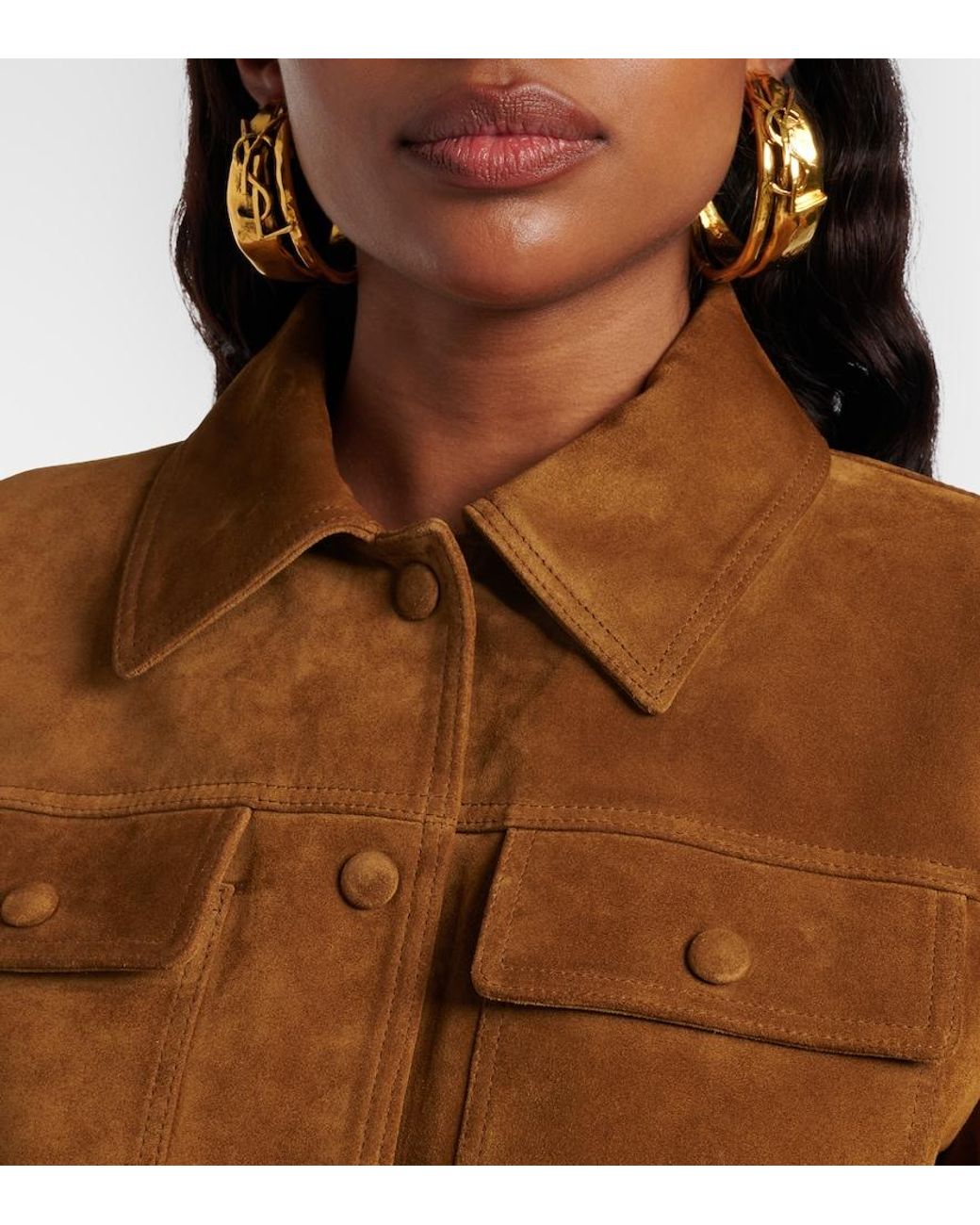 Saint Laurent Brown Belted Cropped Suede Jacket