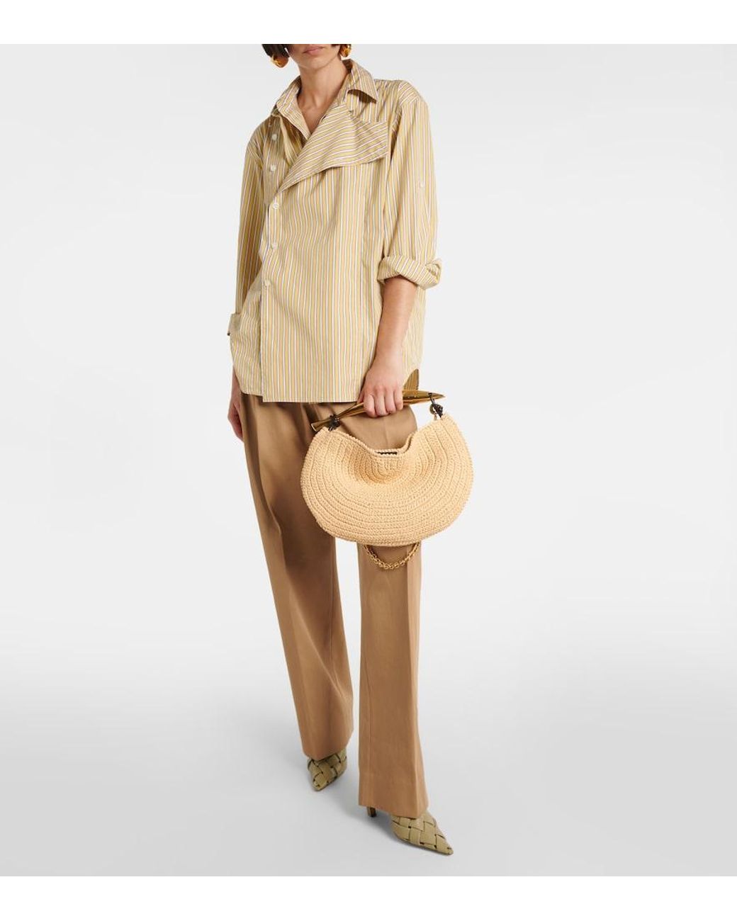 Bottega Veneta Metallic Sardine Chain Raffia-Effect Tote Bag
