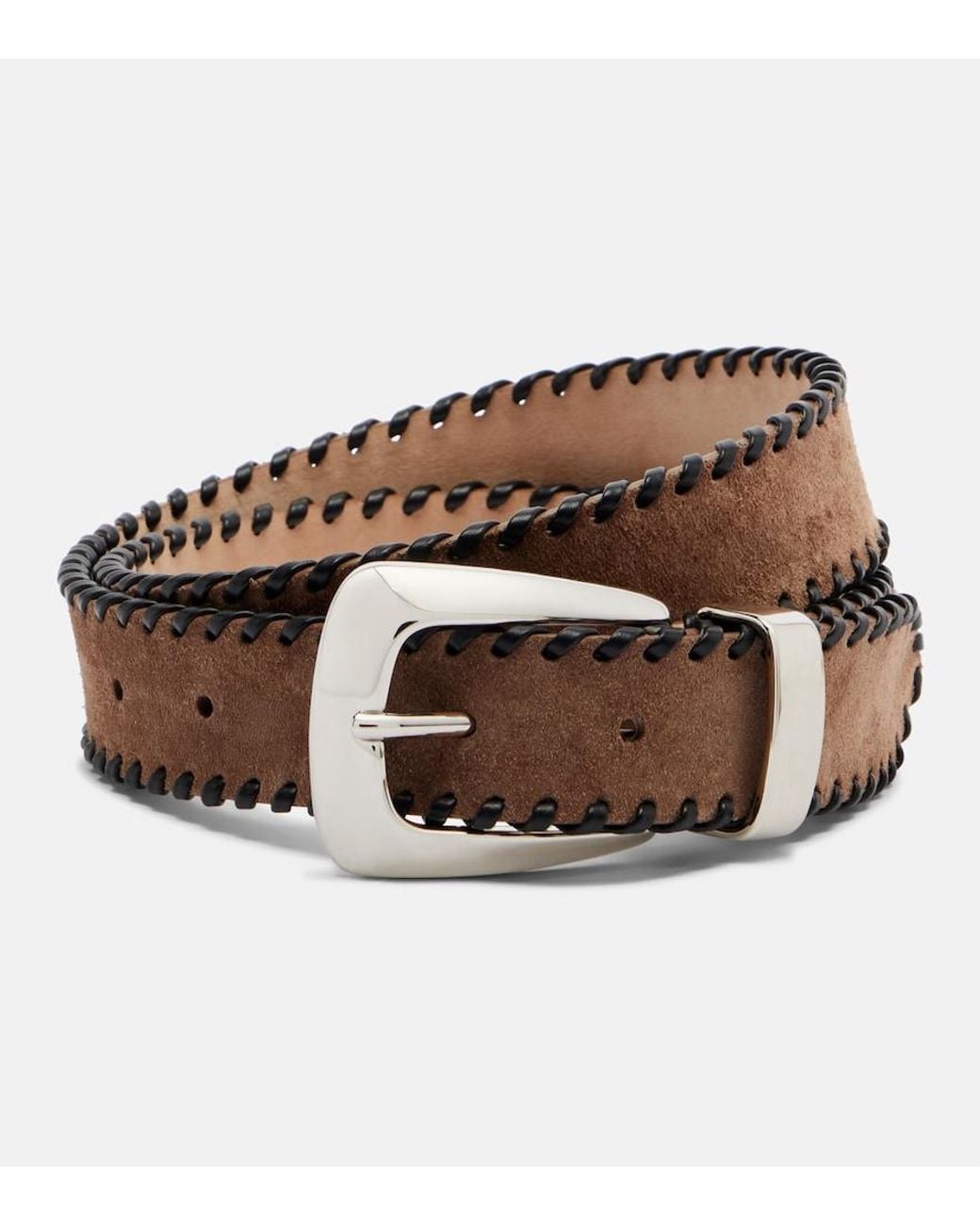 Khaite Brown Benny Leather-Trimmed Suede Belt