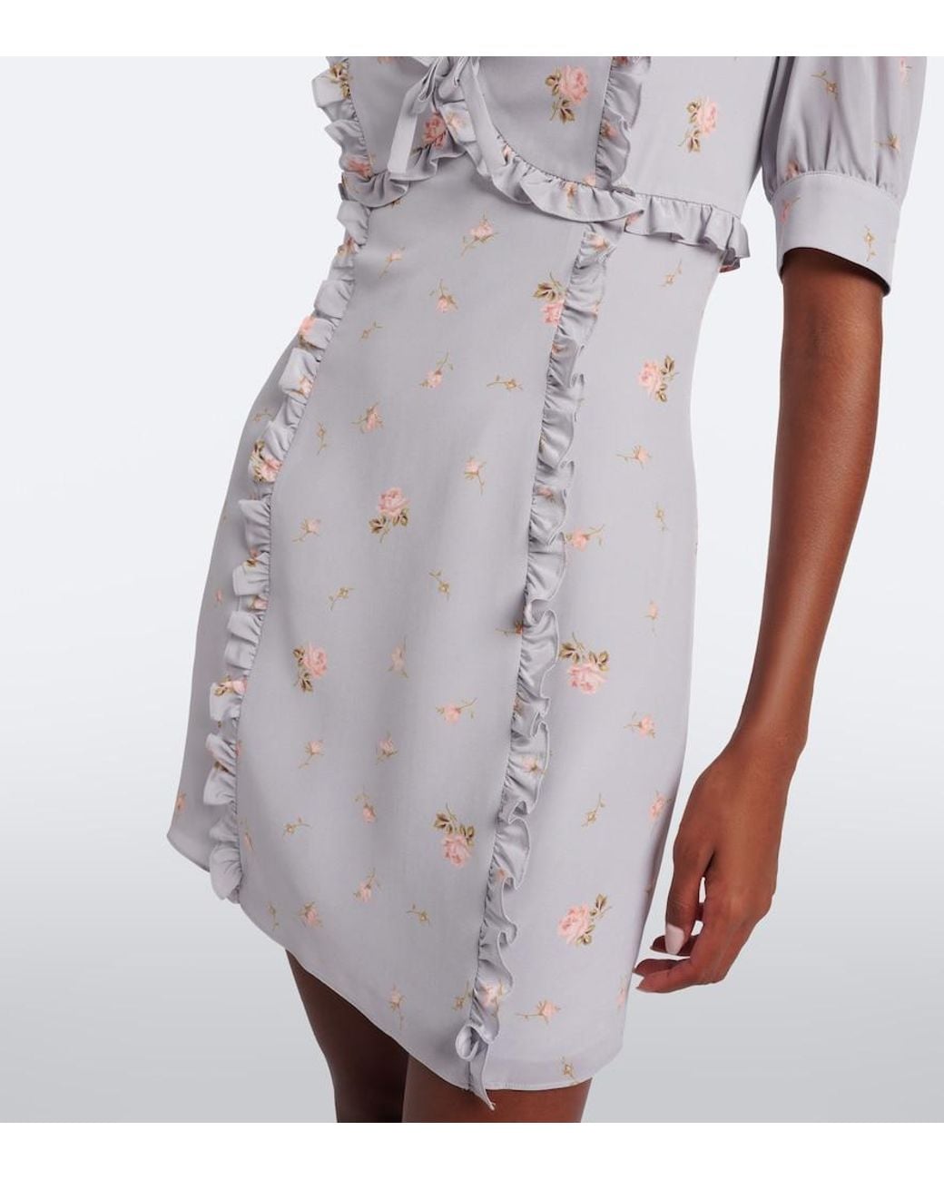 Alessandra Rich Gray Floral Silk Crepe De Chine Minidress