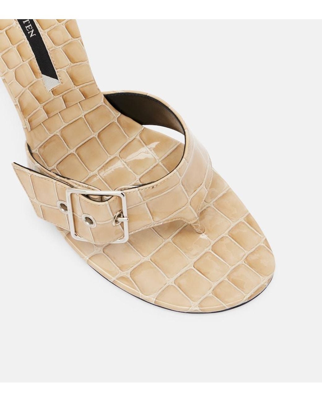 Christen Natural Helix 95 Croc-Effect Patent Leather Mules
