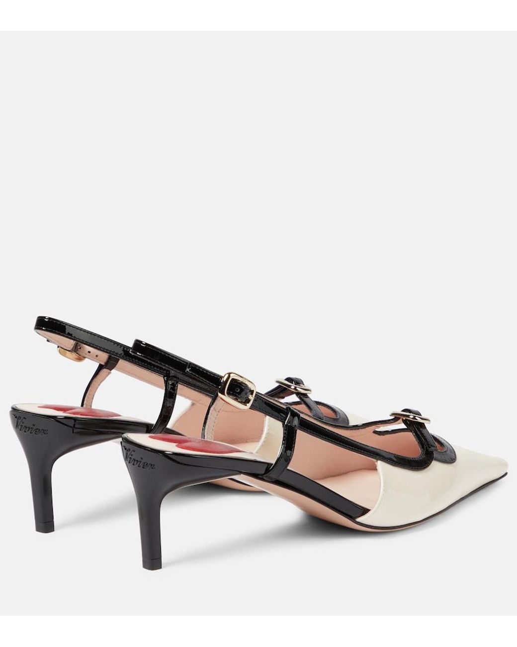 Roger Vivier White Patent Leather Slingback Flats