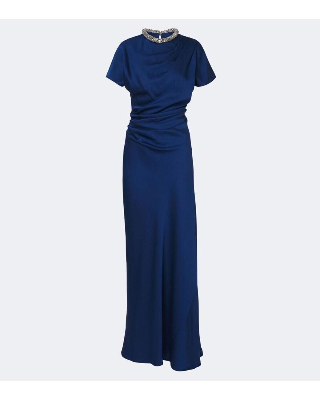 Jonathan Simkhai Blue Eliza Embellished Draped Satin Gown