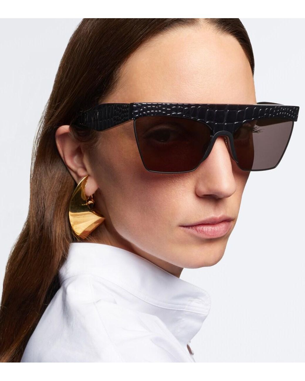 Alaïa Black Croc-Effect Flat-Top Sunglasses