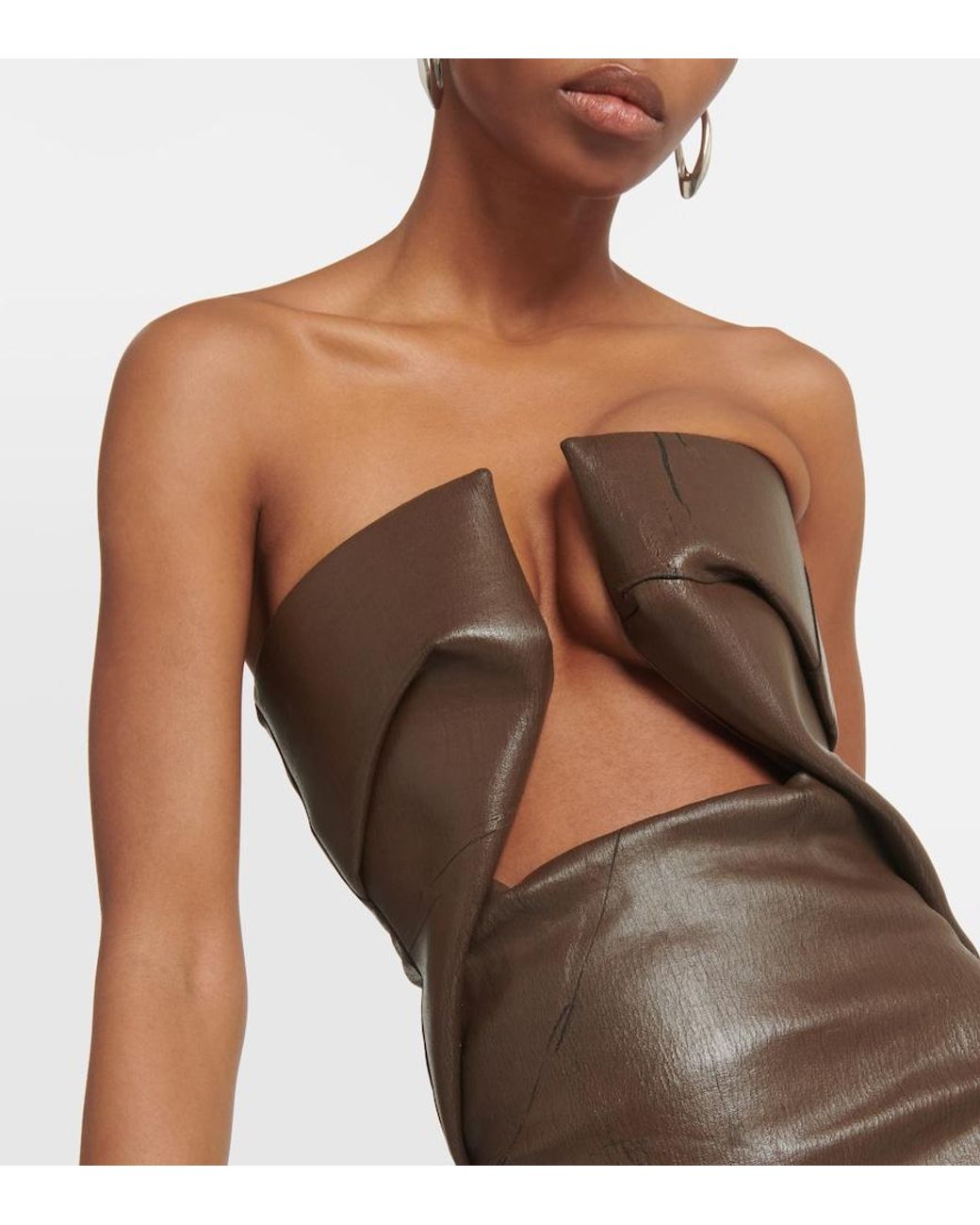 Rick Owens Brown Strapless Coated Denim Gown