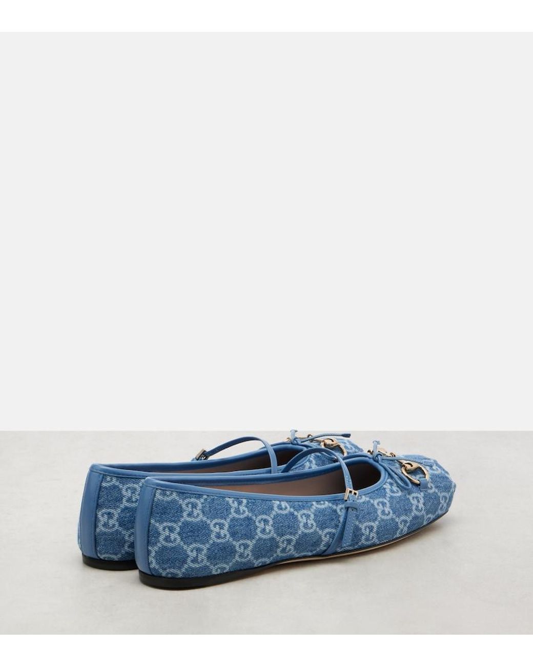 Gucci Blue Horsebit Gg Denim Ballet Flats