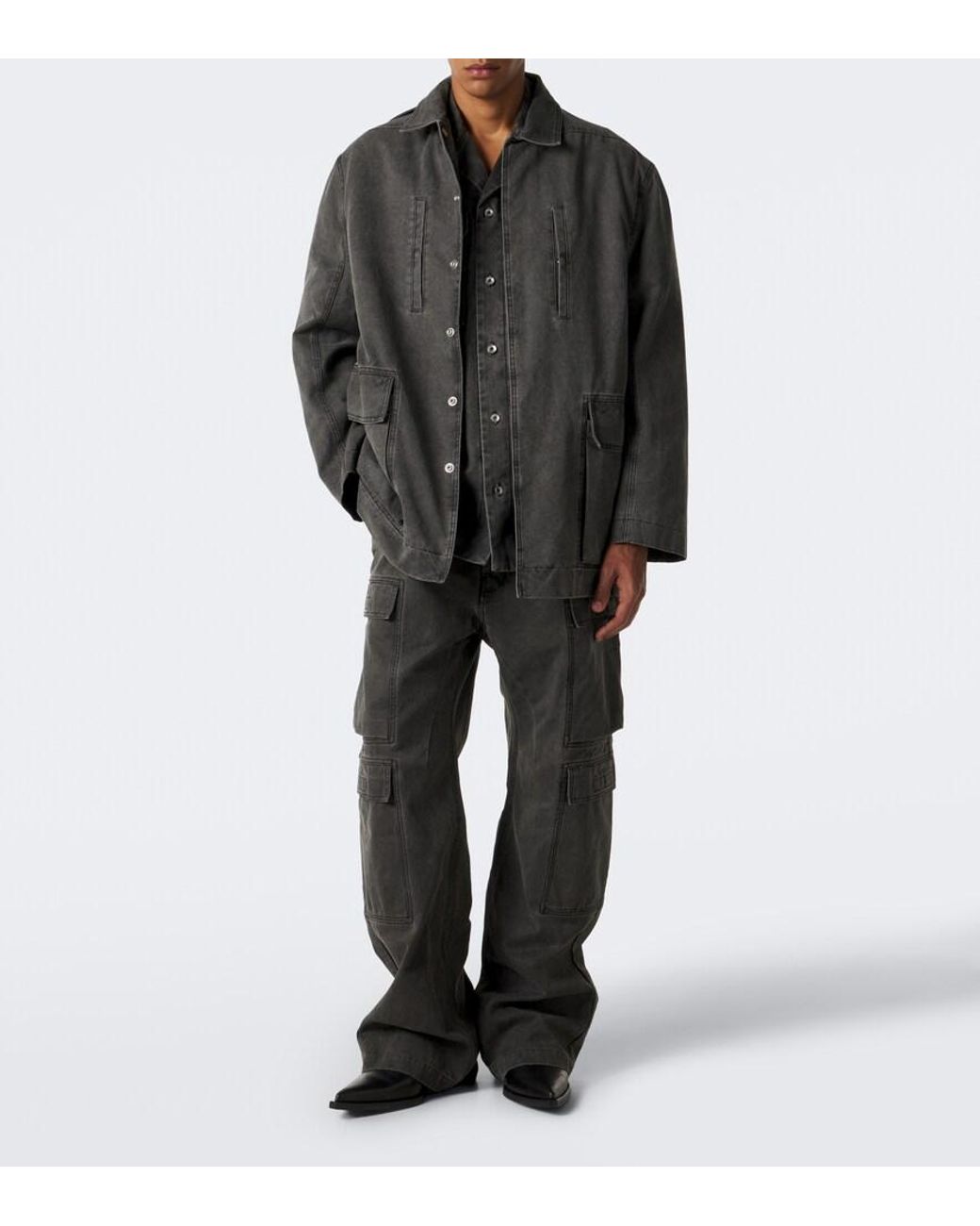 Rick Owens Gray Collared Mac Coated Cotton Canvas Jacket for men