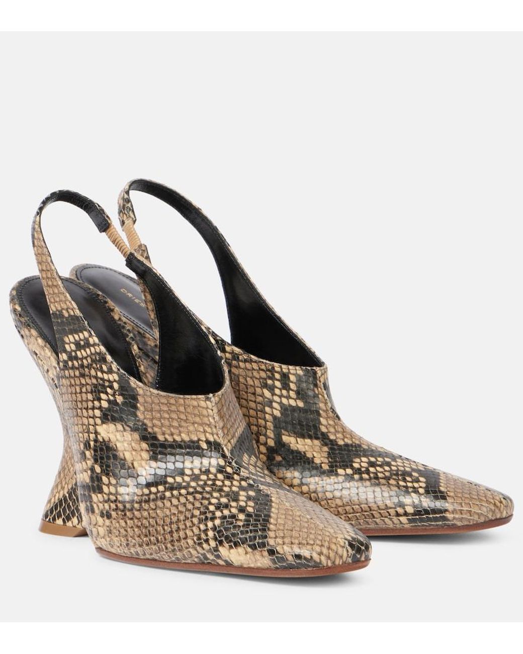 Dries Van Noten Metallic Snake-Effect Leather Wedges