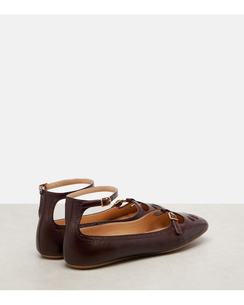 Chloé Brown Misty Cutout Leather Ballet Flats