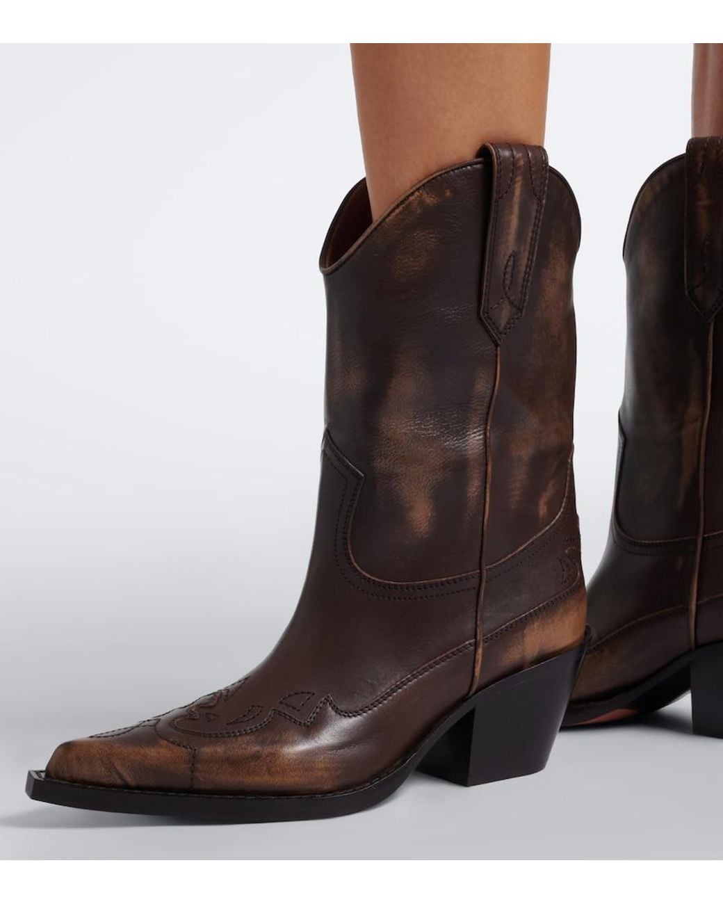 Paris Texas Brown Dakota Distressed Leather Cowboy Boots