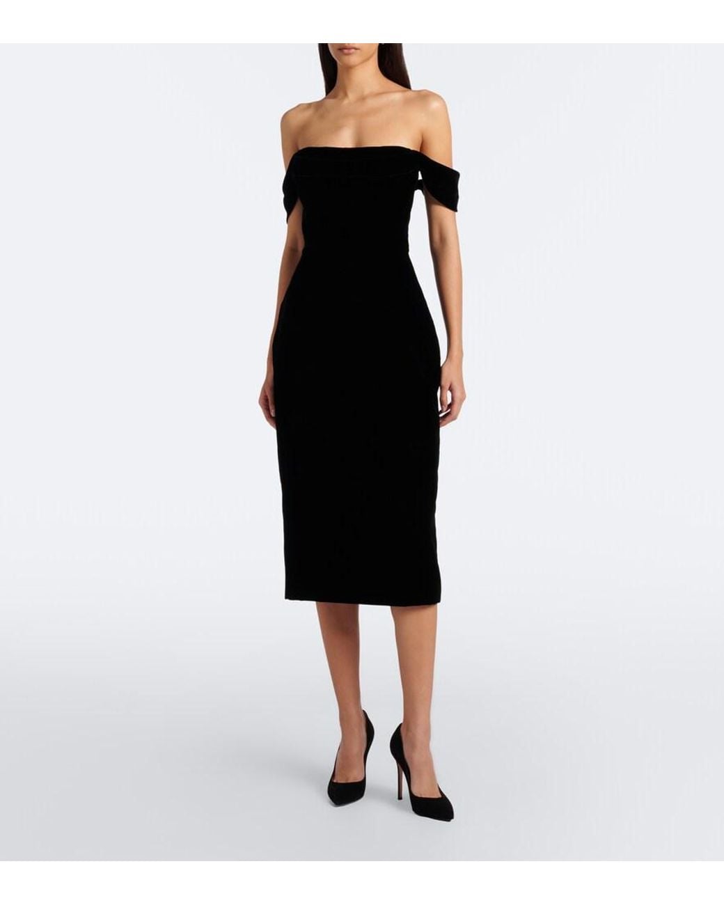 Carolina Herrera Black Off-Shoulder Midi Dress