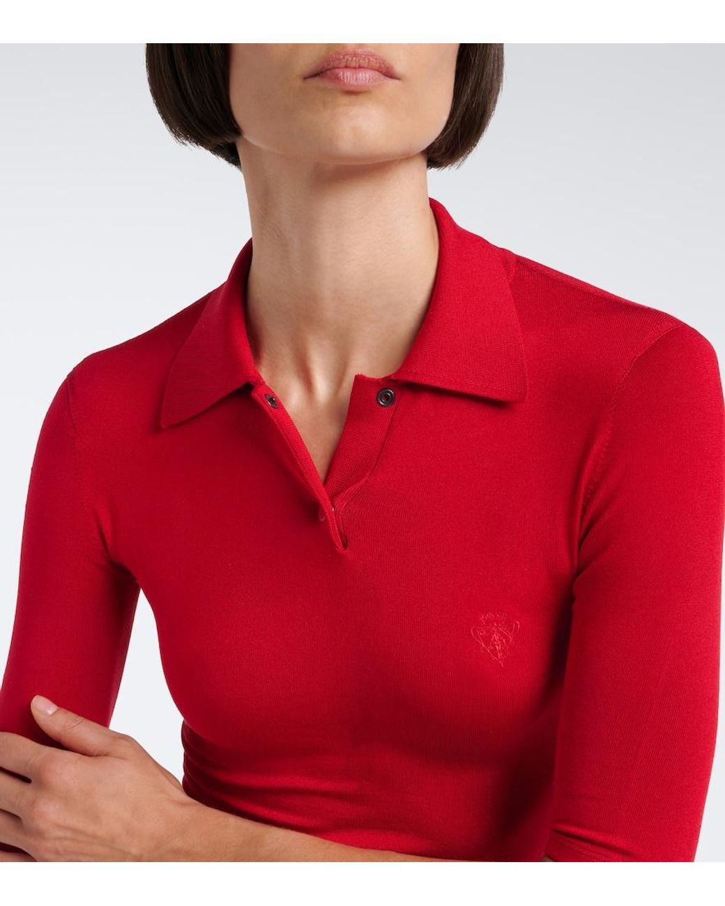 Gucci Red Knitted Silk-Blend Polo Sweater