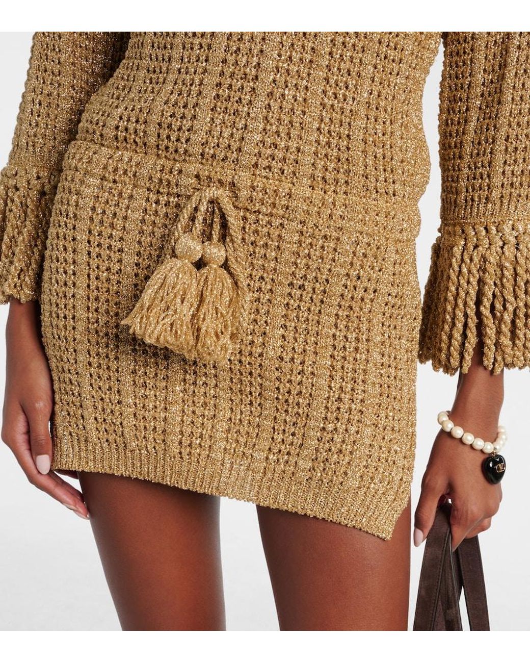Valentino Natural Open-Knit Lame Minidress