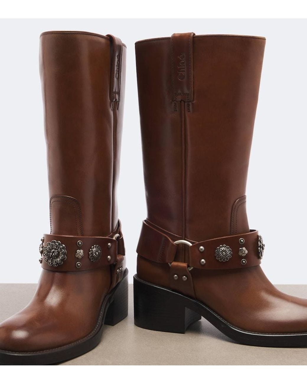 Chloé Brown Dakota Studded Leather Knee-High Boots