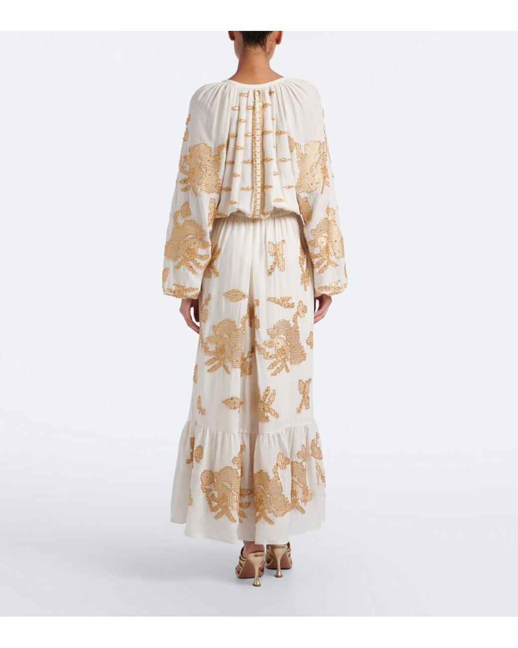 JACQUES WEI Natural Beaded Maxi Dress