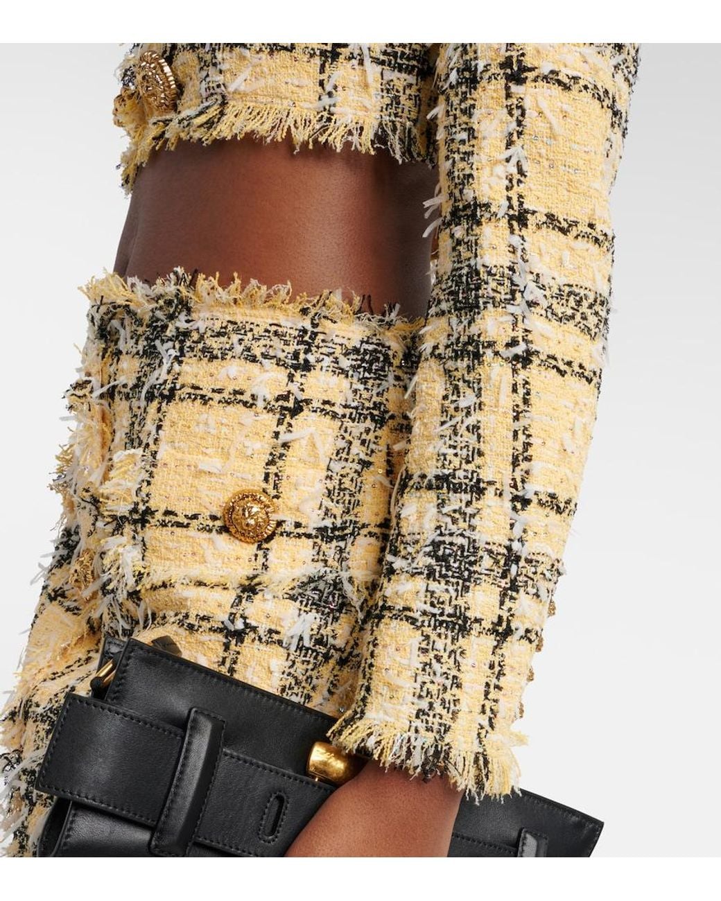 Balmain Yellow Checked Tweed Cropped Jacket