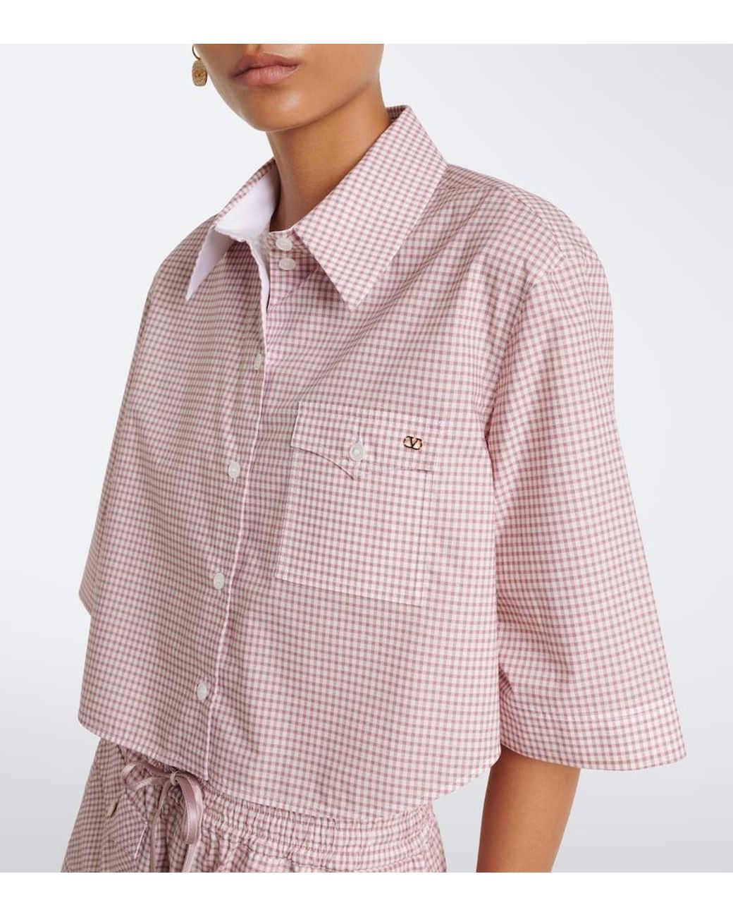 Valentino Garavani Pink Vlogo Gingham Cotton Shirt