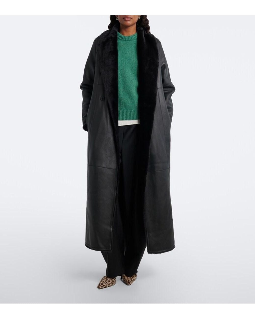 Yves Salomon Black Reversible Shearling And Leather Coat