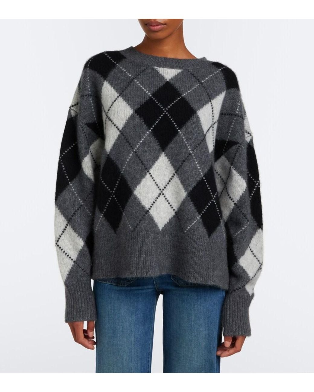 Nili Lotan Gray Donnika Argyle Cashmere And Silk Sweater