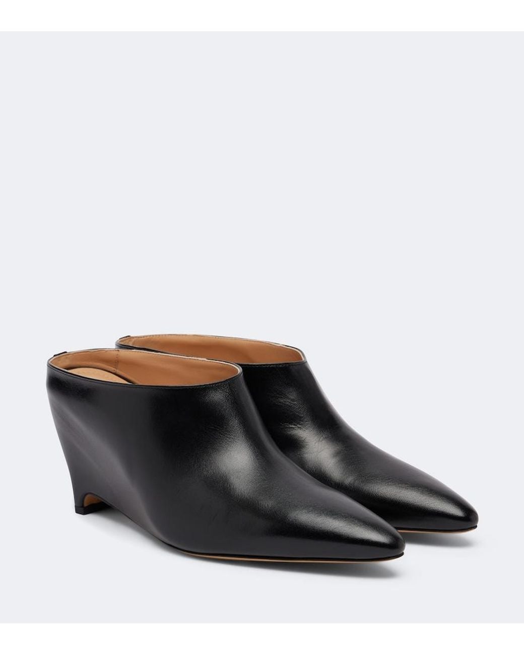 Maison Margiela Black Heel-Less Leather Wedge Mules