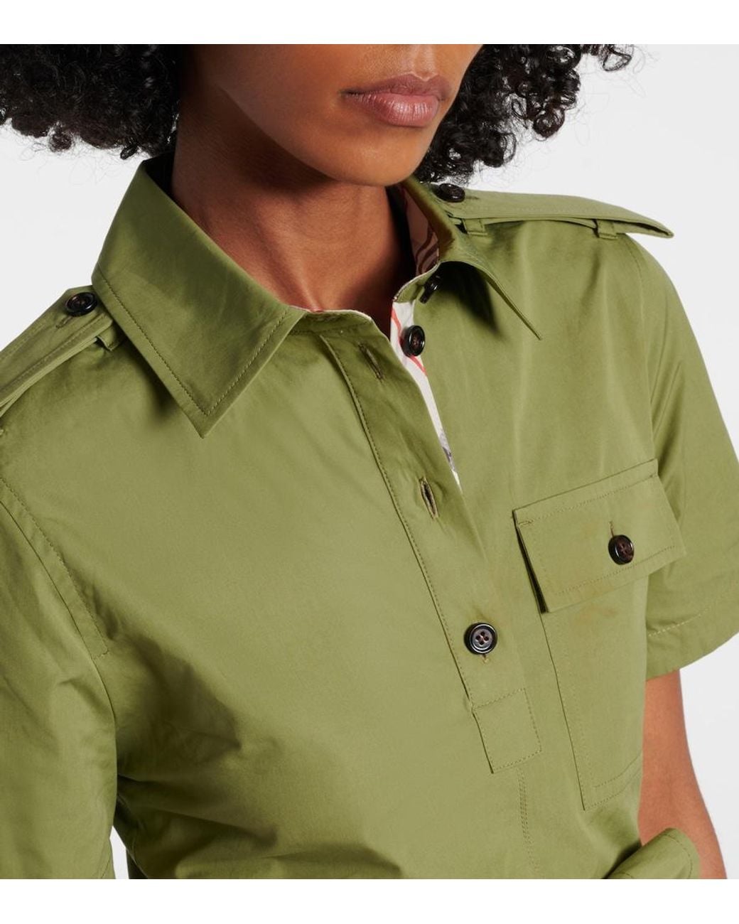 Burberry Green Belted Cotton Shirt Dress