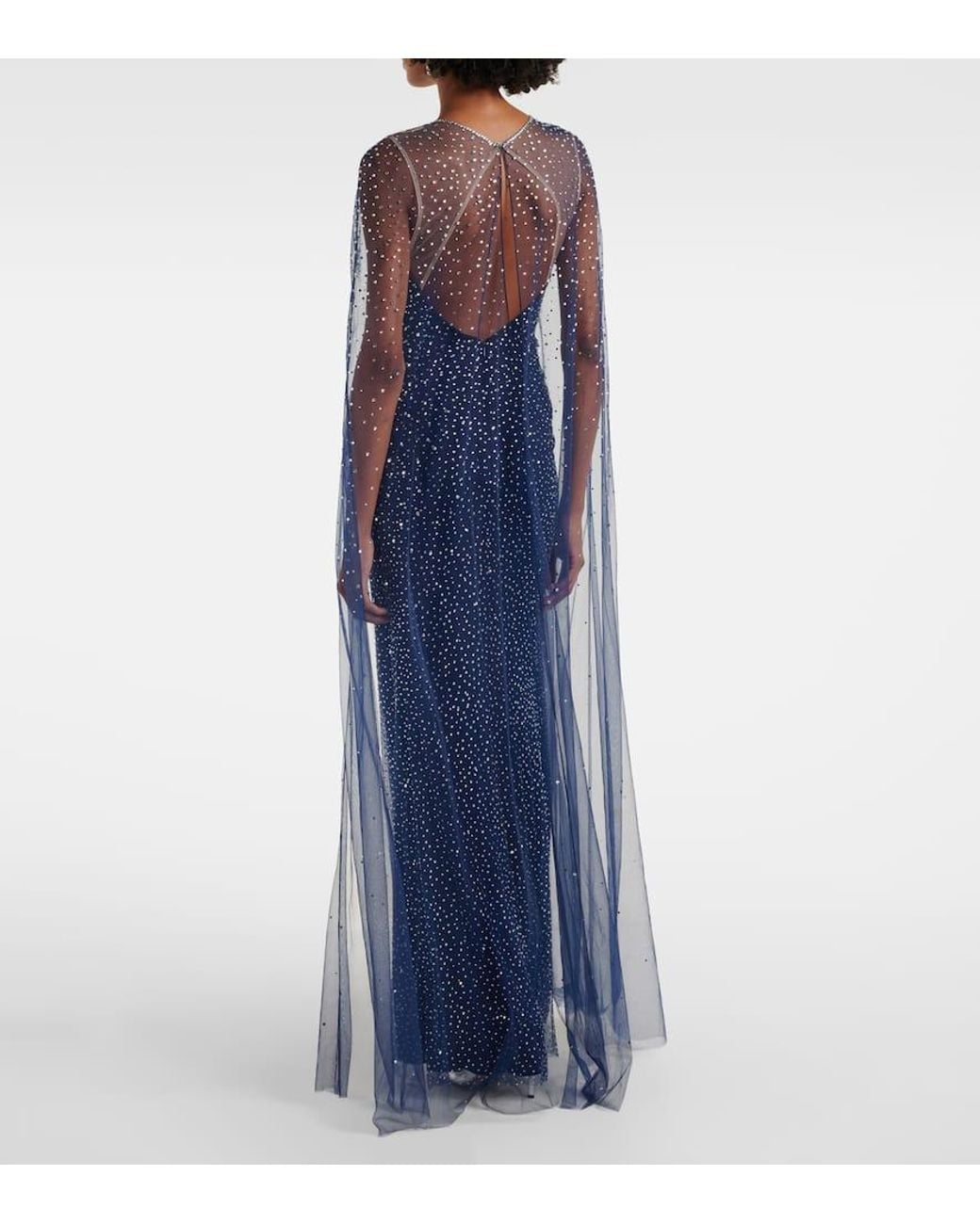 Vestido De Fiesta Mabel Con Capa Adornado Jenny Packham de color Blue