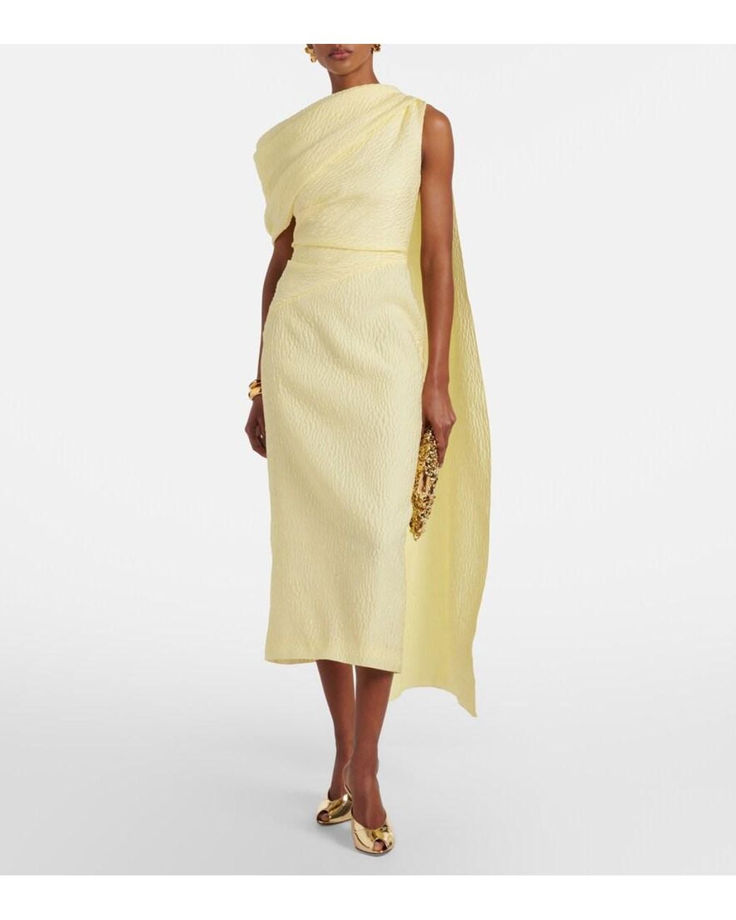Roksanda Yellow Maite Caped Cloque Midi Dress