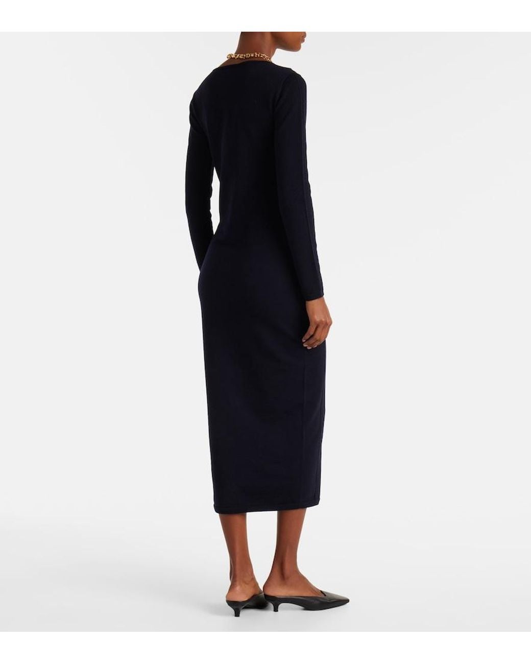 Max Mara Blue Sophia Wool-Blend Midi Dress